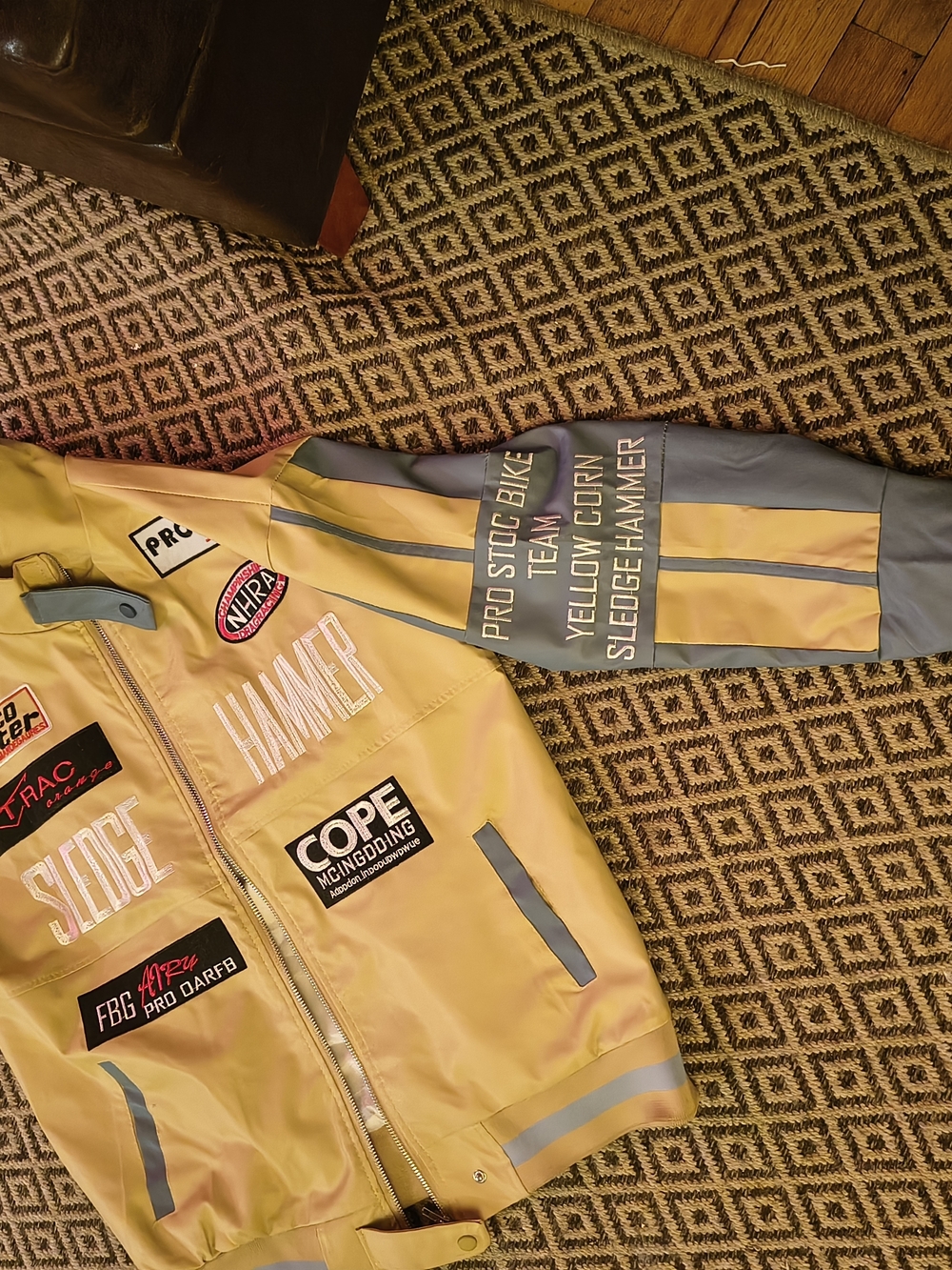 Yellow and Gray Sledge Hammer Racing Jacket